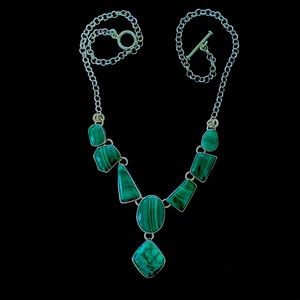 Malachite and sterling silver necklace   18.5”